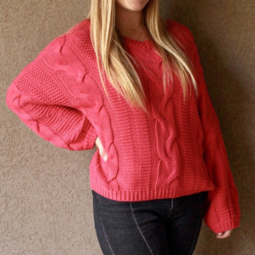 NWT Hot Pink Cable Knit Sweater
